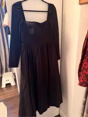 Reformation Black Long-Sleeve Square Neck Midi Dress